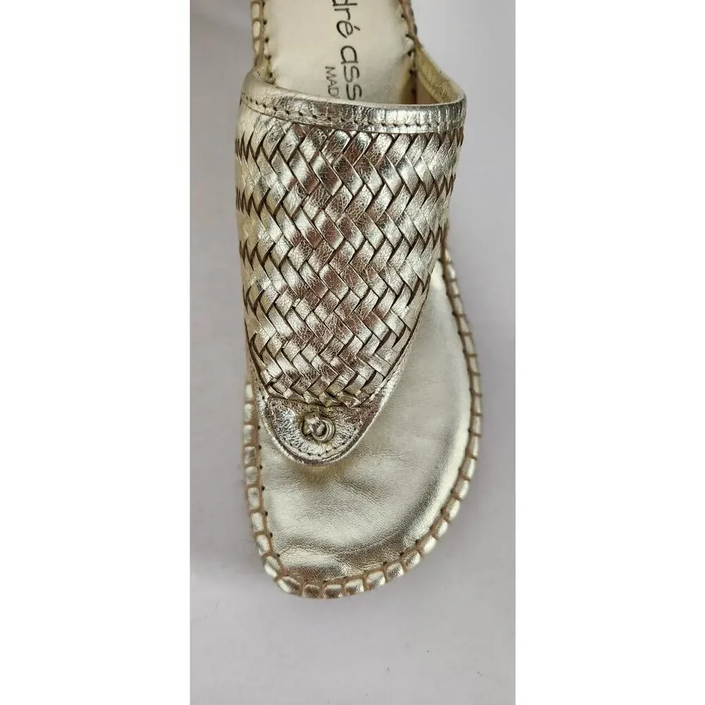 Andre Assous Boho Gold Metalic Woven Leather Wedge Espadrilles, Size 10 (41EU)